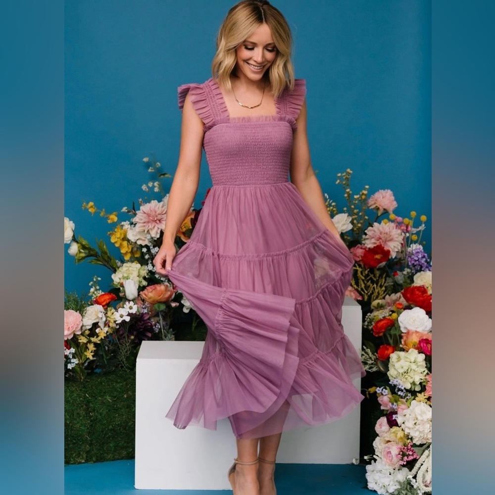 Baltic Born Emma Smocked Tulle Midi Dress - Orchid, Medium